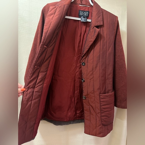 Escada Sport Quilted Wool & Cashmere Blazer Jacket – Rust Red, Size 36 (Small) - Picture 3 of 8